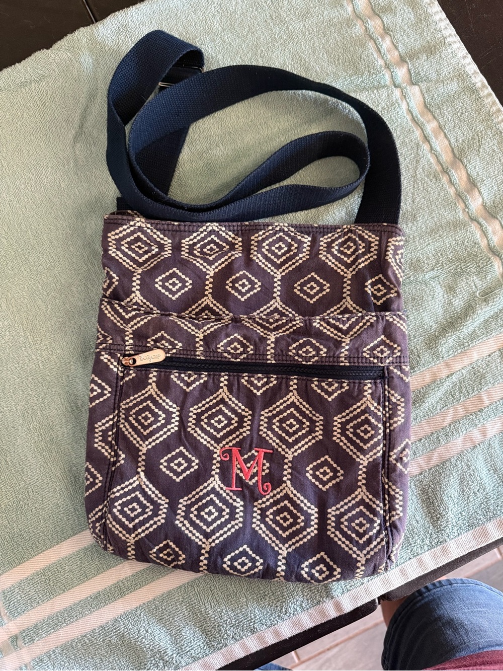Monogrammed Navy Patterned Crossbody Bag